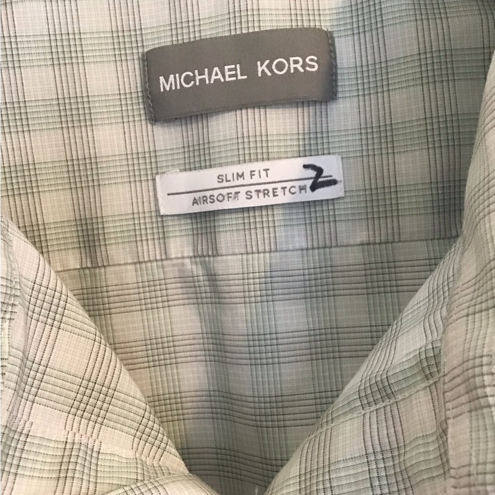 Michael Kors Shirt Mens Large Green White‎ Check Long Sleeve Collar - Picture 2 of 7